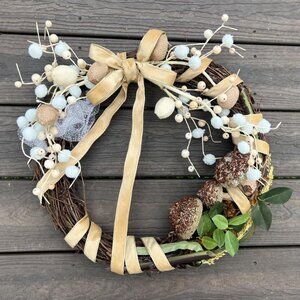 Spring Burlap Eggs Glitter Mushroom Earth Tones Wreath Home Decoration